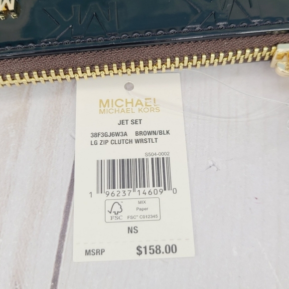 Michael Kors Large Zip Clutch Wristlet Black Patent Leather - Picture 12 of 12